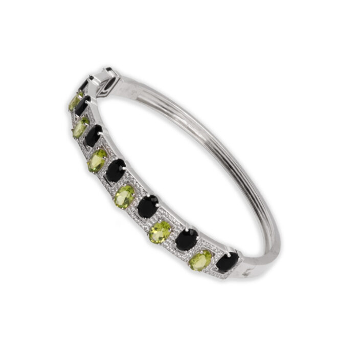 Brazalete Plata 1º Ley 925mls Olivina-Obsidiana - Imagen 1