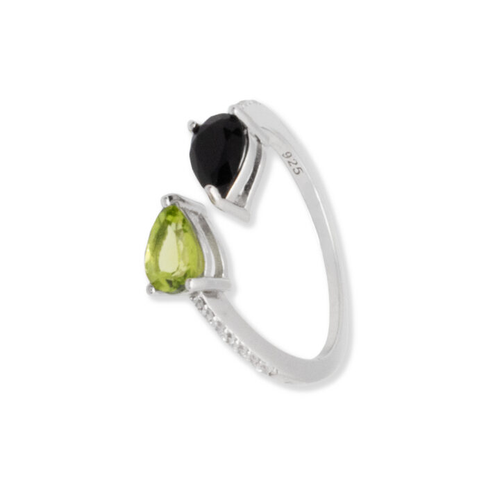 Anillo Plata 1º Ley 925mls Olivina-Obsidiana - Imagen 1
