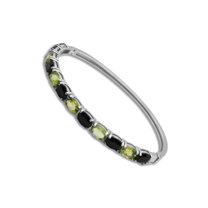 Brazalete Plata 1ª Ley 925mls Olivina-Obsidiana - Imagen 1