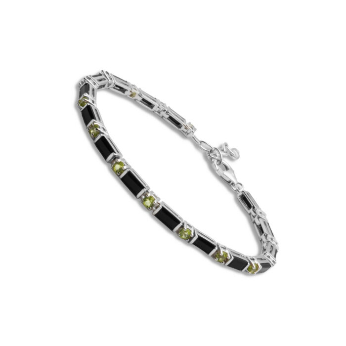 Brazalete Plata 1ª Ley 925mls Olivina-Obsidiana - Imagen 1