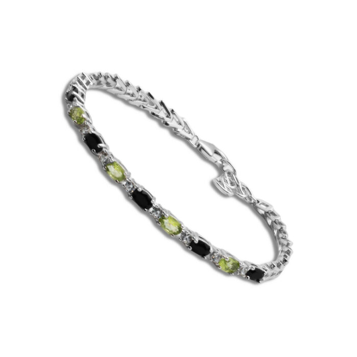Brazalete Plata 1ª Ley 925mls Olivina-Obsidiana - Imagen 1