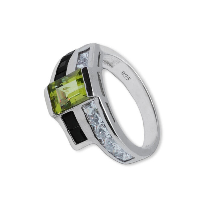 Anillo Plata 1ª Ley 925mls Olivina-Obsidiana - Imagen 1