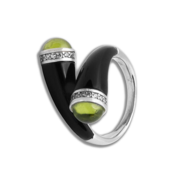 Anillo Plata 1ª Ley 925mls Olivina-Obsidiana - Imagen 1