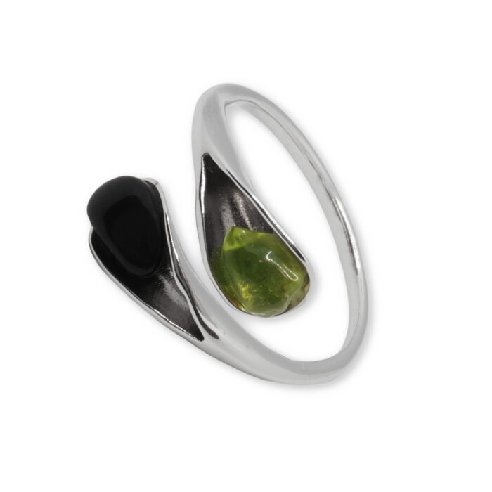 Anillo Plata 1ª Ley 925mls Olivina-Obsidiana - Imagen 1