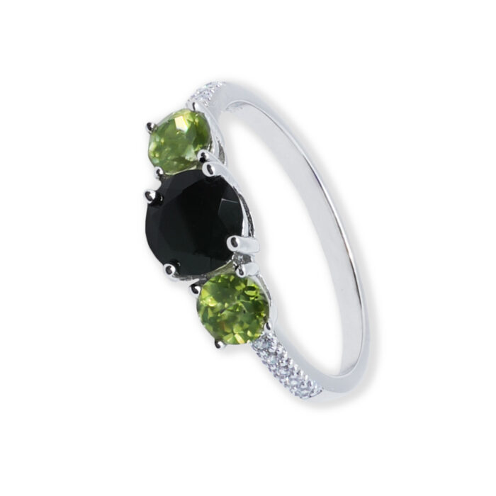 Anillo Plata 1ª Ley 925mls Olivina-Obsidiana - Imagen 1