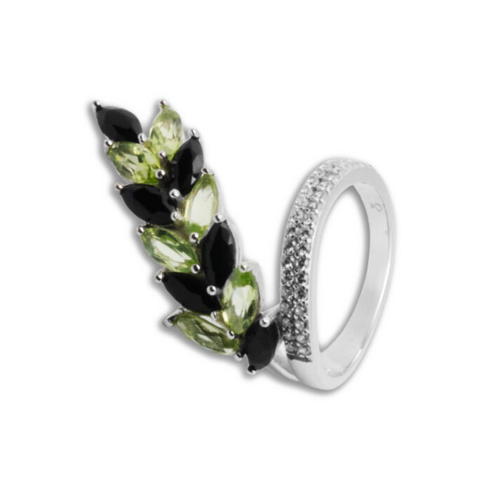 Anillo Plata 1ª Ley 925mls Olivina-Obsidiana - Imagen 1