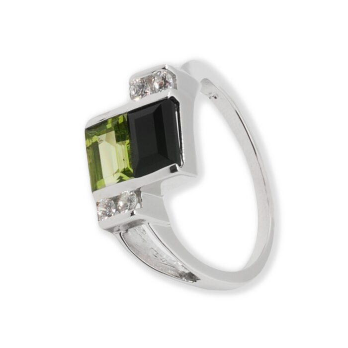 Anillo Plata 1ª Ley 925mls Olivina-Obsidiana - Imagen 1