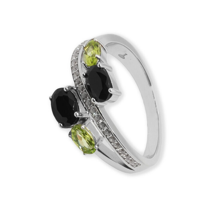 Anillo Plata 1ª Ley 925mls Olivina-Obsidiana - Imagen 1