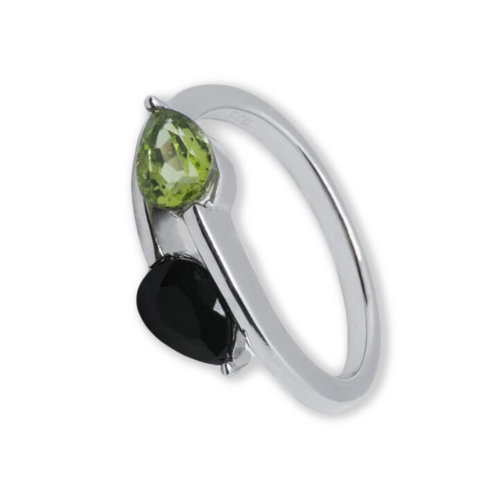 Anillo Plata 1ª Ley 925mls Olivina-Obsidiana - Imagen 1