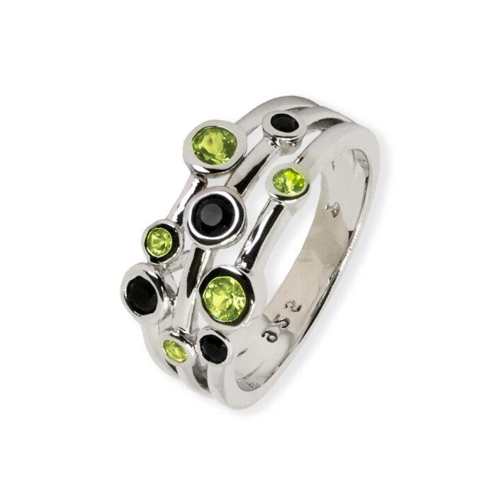 Anillo Plata 1ª Ley 925mls Olivina-Obsidiana - Imagen 1