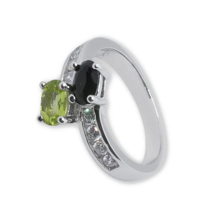Anillo Plata 1ª Ley 925mls Olivina-Obsidiana - Imagen 1