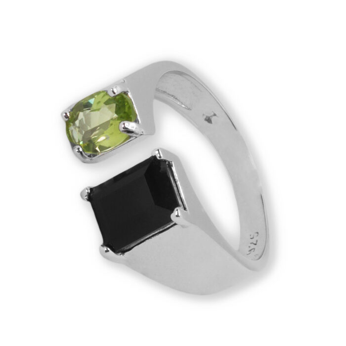 Anillo Plata 1ª Ley 925mls Olivina-Obsidiana - Imagen 1