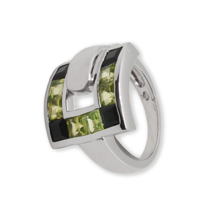 Anillo Plata 1ª Ley 925mls Olivina-Obsidiana - Imagen 1