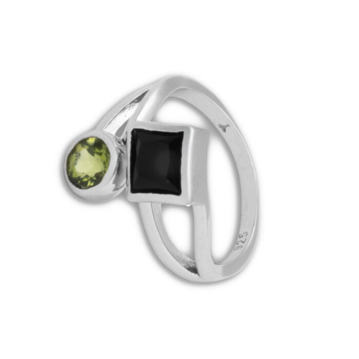 Anillo Plata 1ª Ley 925mls Olivina-Obsidiana - Imagen 1