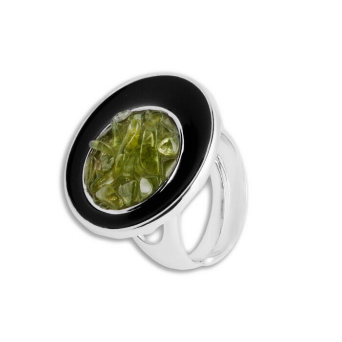 Anillo Plata 1ª Ley 925mls Olivina-Obsidiana - Imagen 1