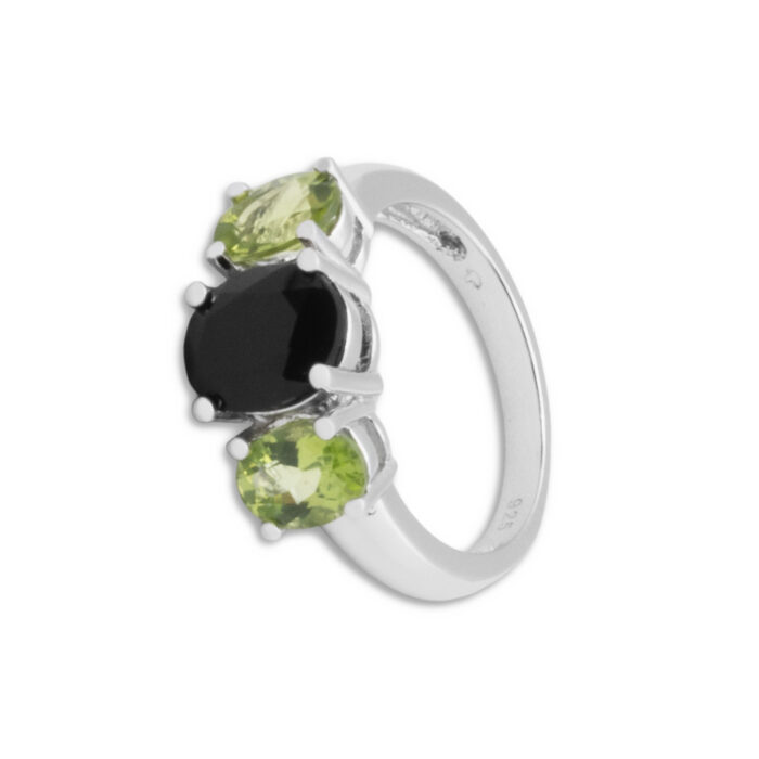 Anillo Plata 1ª Ley 925mls Olivina-Obsidiana - Imagen 1