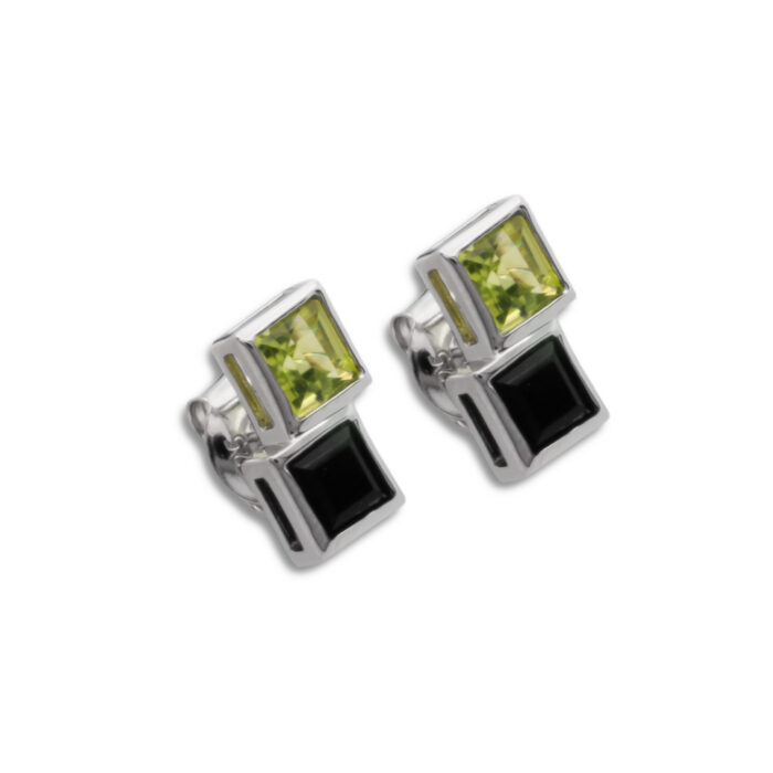 Pendiente Plata 1ª Ley 925mls Olivina-Obsidiana - Imagen 1