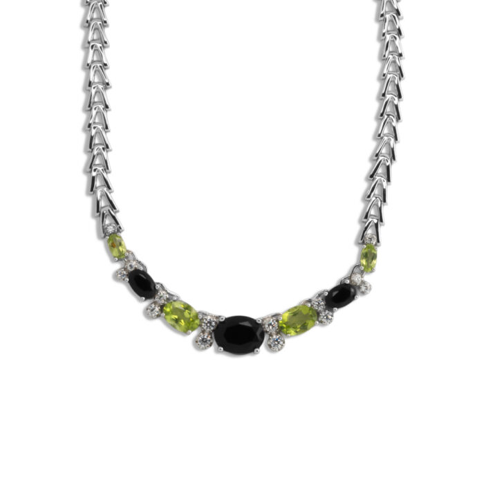 Collar Plata 1ª Ley 925mls Olivina-Obsidiana - Imagen 1