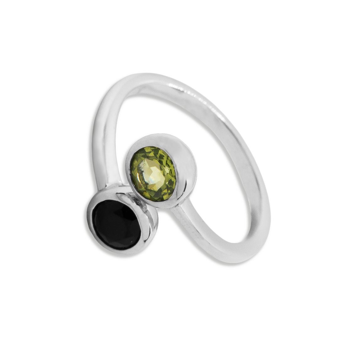 7703003688 Anillo Plata 1ª Ley 925mls Olivina-Obsidiana - Imagen 1