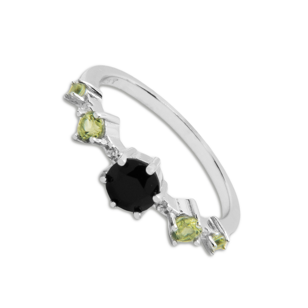 7703003690 Anillo Plata 1ª Ley 925mls Olivina-Obsidiana - Imagen 1