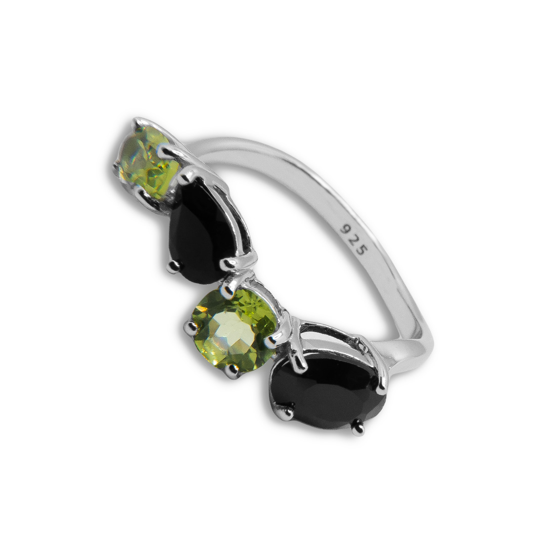 7703010355 Anillo Plata 1ª Ley 925mls Olivina-Obsidiana - Imagen 1