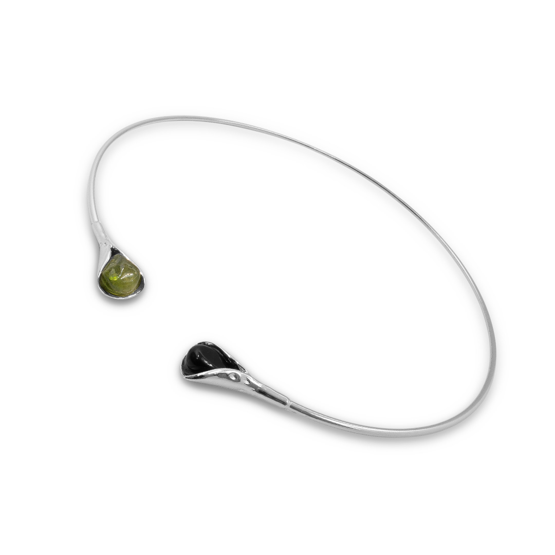 7706000804 Collar & Cadena Plata 1ª Ley 925mls Olivina Onix/Obsidiana - Imagen 1